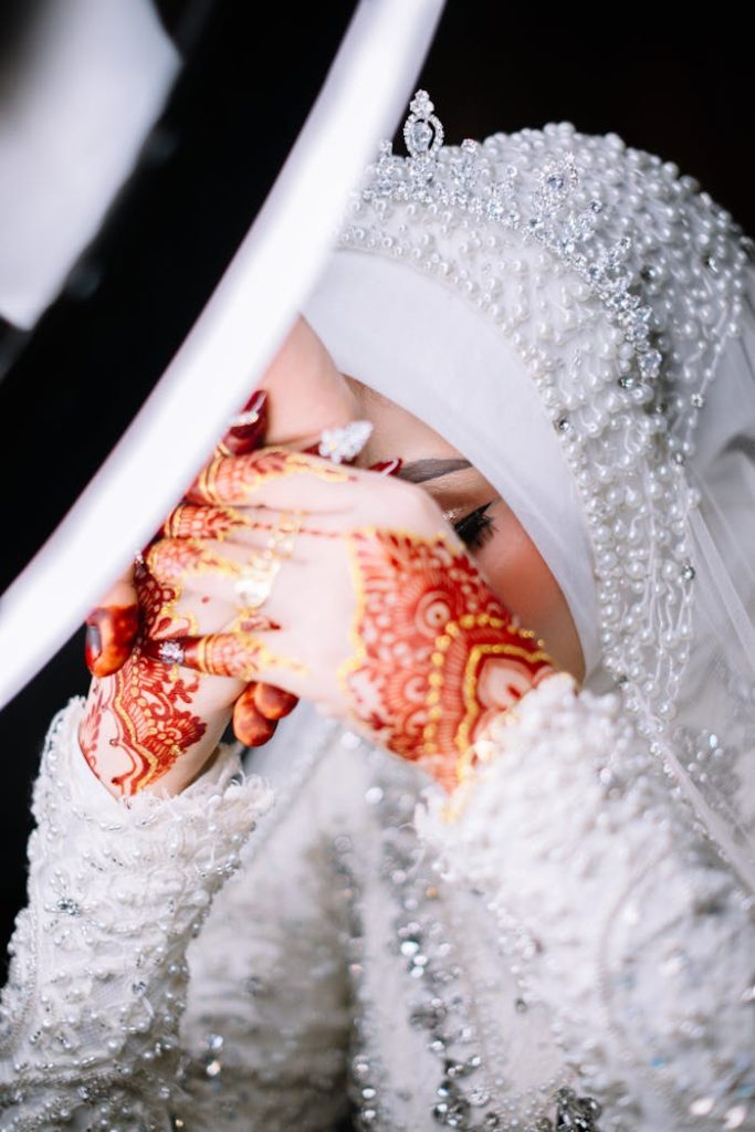 close-up-of-bride-in-hijab-with-henna-hands-34250441